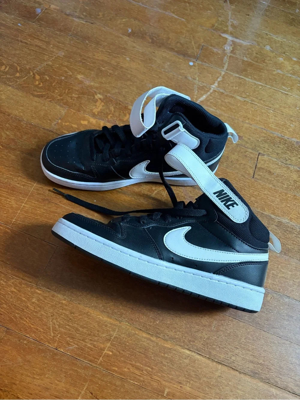Nike Kids Black and White Mid-Top Sneakers with Ankle Strap